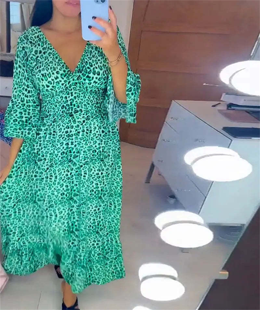 🔥LAST DAY SALE 50% OFF🔥Women's Cotton Wrap Dress with leopard pattern