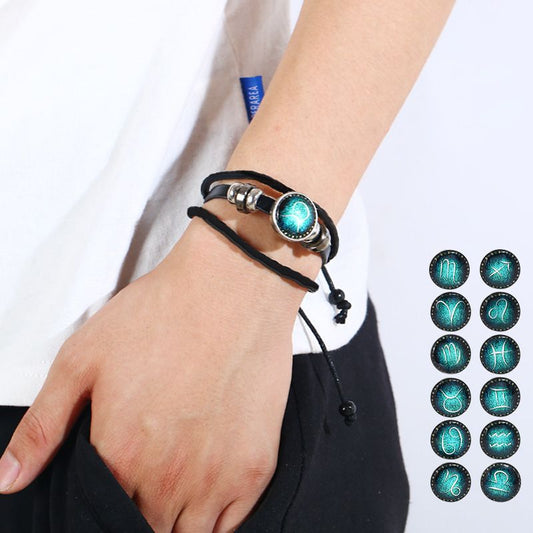 🔥Hot Sales - 49% OFF🔥Luminous 12 Constellations Bead Leather Woven Bracelet - Great Gift