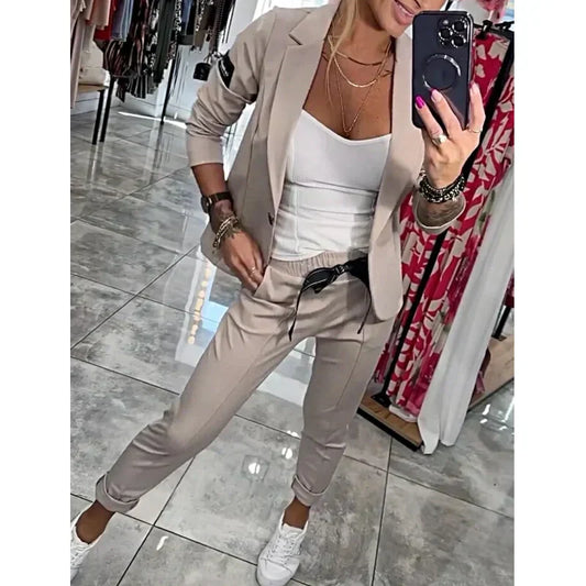 Women's Casual Suit Jacket Pants 2-Piece Set