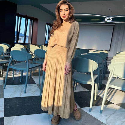 🔥HOT SALE 50% OFF🔥Women's Round-Neck Top ＆ Pleated Skirt 2-Piece Set