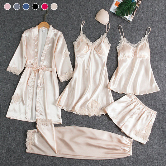 Women's Sexy Lace Trim Sleepwear Five-Piece Sets